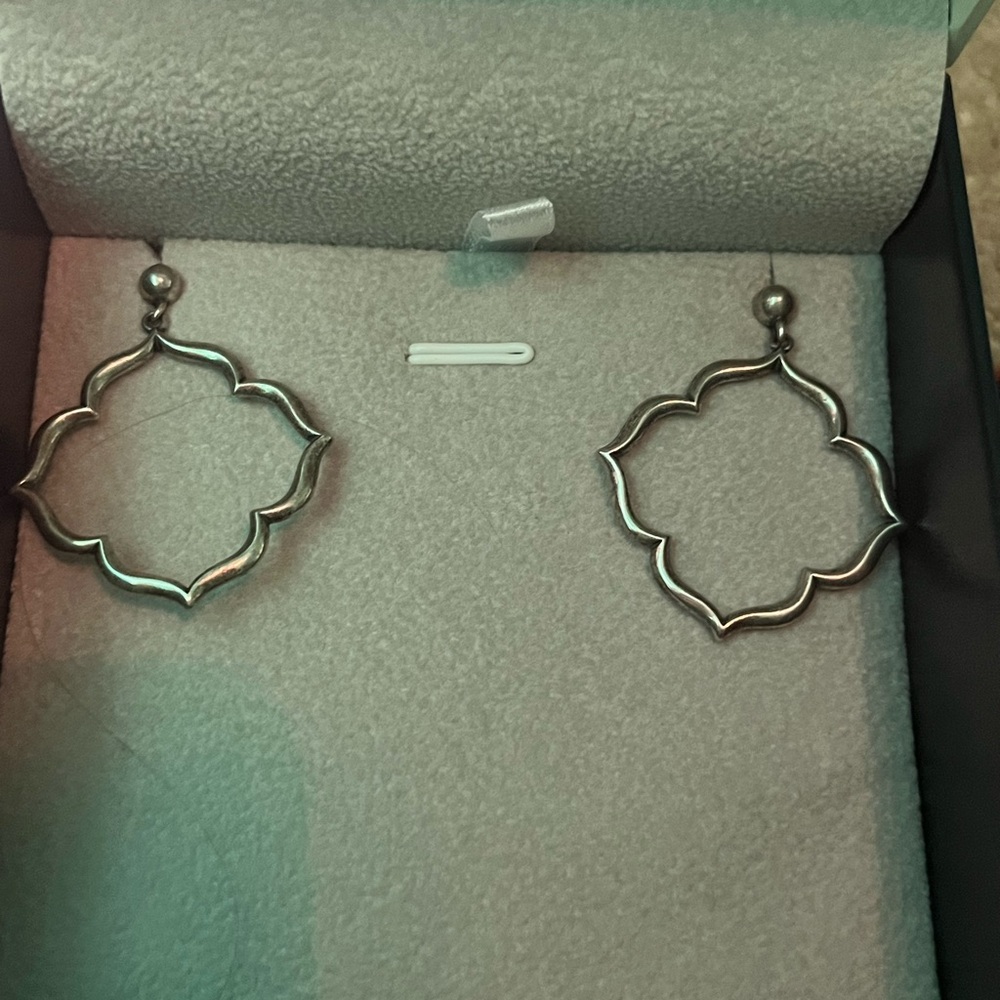 James Avery Venetian frame hoop drop sterling earrings